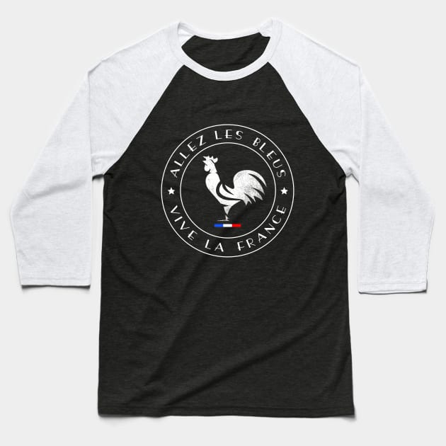 Allez les Bleus Vive La France Gallic Rooster Two Stars Baseball T-Shirt by French Salsa